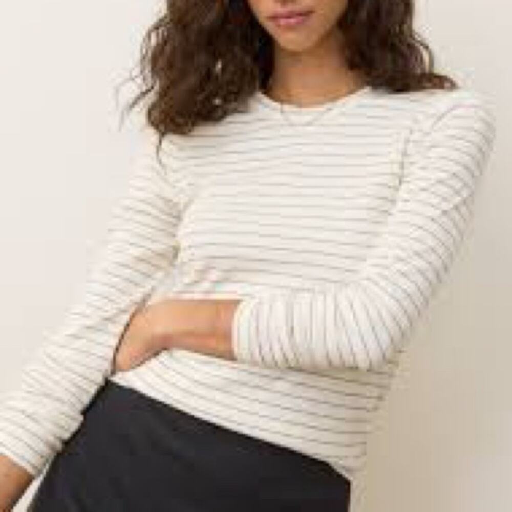 Marine Layer Cream and Black Striped Long Sleeve Top Size XL 1145